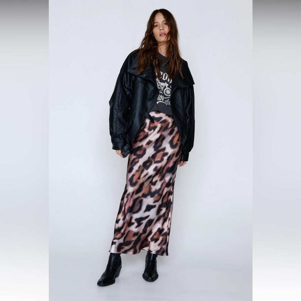 NEW WITH TAGS nasty gal leopard satin maxi slip skirt bias cut